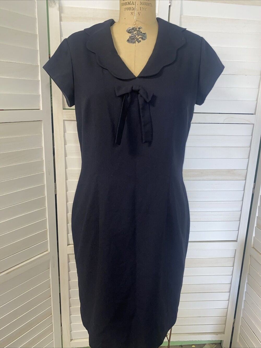 Vintage 90s Moda Spiegel Black Short Sleeve Pencil Knee Length Dress LBD Sz 10